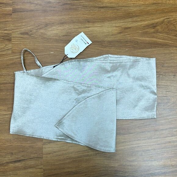 Beige Women's Sleeveless Crop Tube Top One Strapless Bow Twist Tie Front Sz One - Picture 2 of 4
